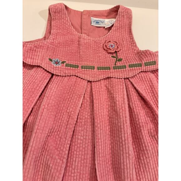 Vintage Hartstrings Pink Corduroy Jumper Dress Sz 12mo Cottage Core Cotton - Picture 2 of 5